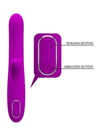 Angelique Tickling Vibe USB in vivid purple with a curved, smooth body and raised tip, plus two-button control panel.