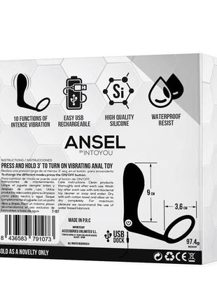 Ansel Anal Plug with Vibration and Cock Ring USB Silicone