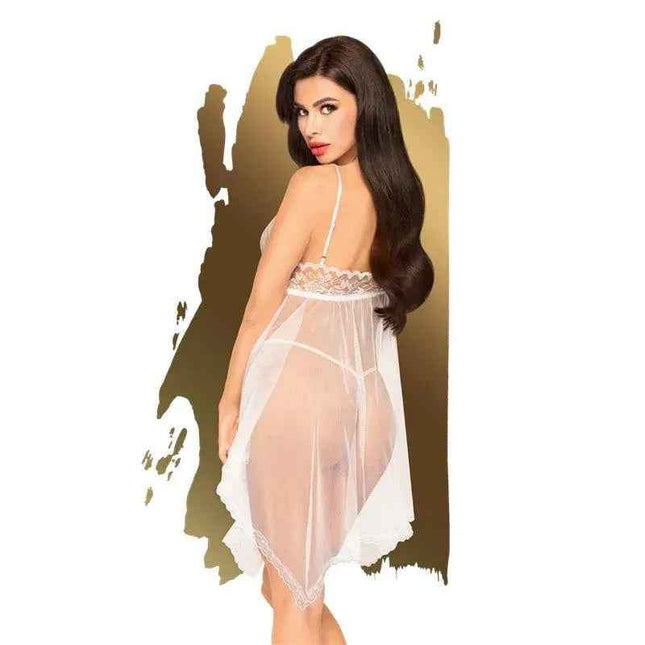 Babydoll Naughty Doll White lingerie with lace and satin design showcasing elegant and playful style
