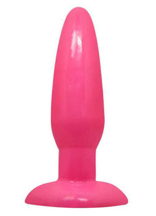 Baile Purple Anal Plug with a smooth, glossy hot pink finish, tapered rounded tip, and wide suction cup base
