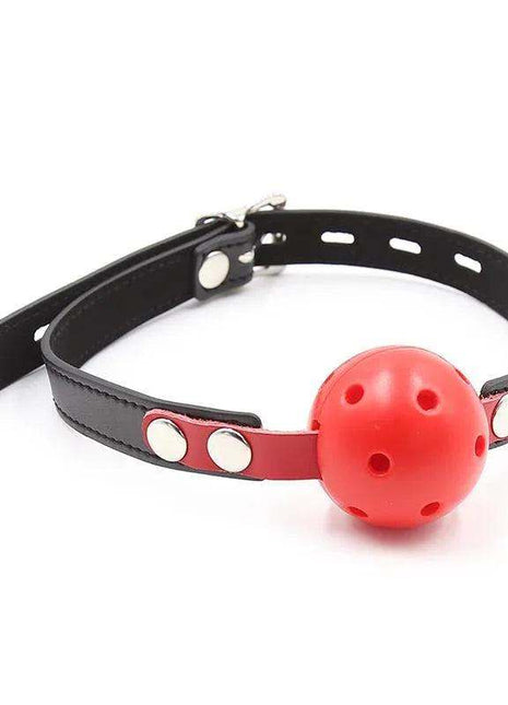Breathable black and red ball gag with adjustable straps