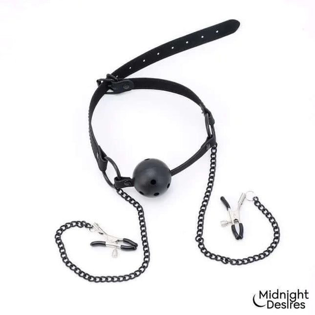 Ball Gag with Nipple Clamps