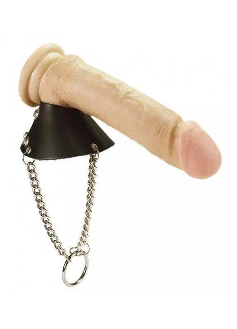 Ballstrecher Shaped as Parachute with a flesh-toned textured shaft, black flared base, and silver chain ring