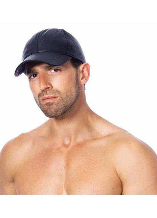 Baseball cap-Adjustable in dark navy fabric with a curved brim, stitched panel seams and a rounded crown