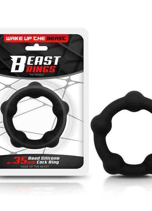 Bead Solid Cock Ring, black silicone band with a flexible shape and rounded raised beads around its circumference