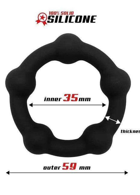 Bead Solid Cock Ring in black silicone with a solid wavy ring shape and rounded raised beads around the circumference