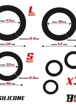 Set of 3 Penis Rings Silicone S, M and L