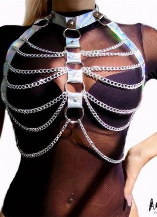 Bianca Vegan Leather Chest Harness with Chain One size