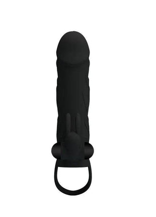 Black Cage with Vibrating Bullet featuring a smooth black silicone body, rounded tip, side bulb and circular base ring