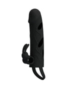 Black Cage with Vibrating Bullet, a black matte-textured silicone device with an attached ring and curved loop.