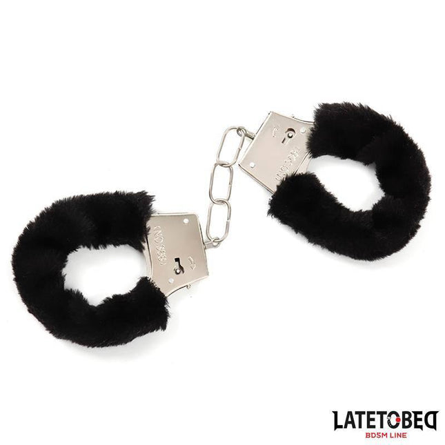 Black Furry Metal Handcuffs for BDSM Play