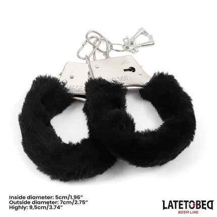 Black Furry Metal Handcuffs for BDSM Play