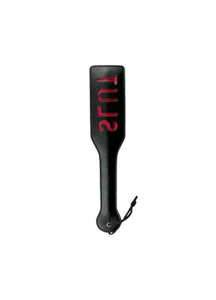 Black leather BDSM paddle with ergonomic grip for sensual play