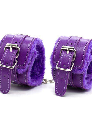 Purple Bondage Set 10 Pieces with adjustable cuffs, blindfold, whip, tape, collar, and leash for intimate play