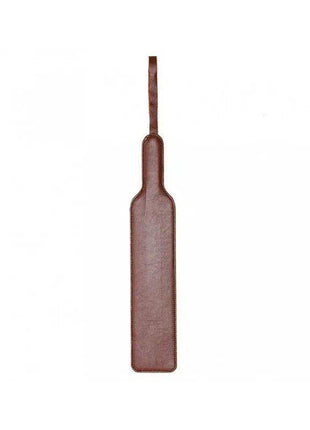 Brown Leather Paddle with a smooth reddish-brown surface, narrow handle, and rounded rectangular striking end