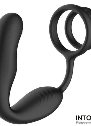 Bruce Prostate Massager in black silicone with a curved textured shaft and two connected circular rings