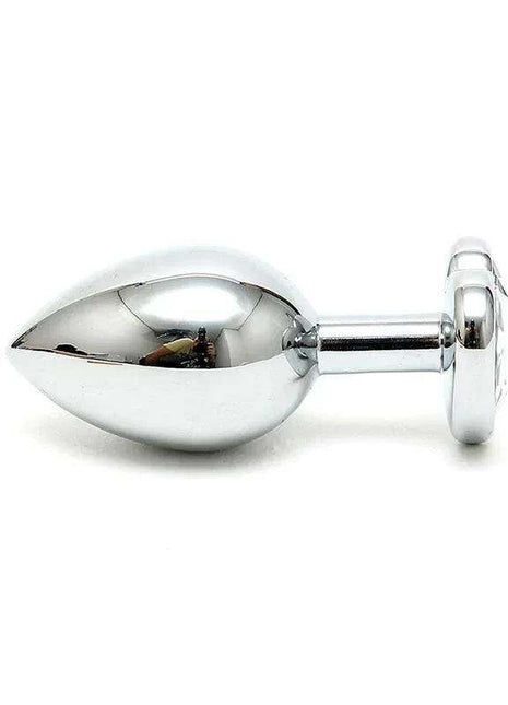 Plated steel butt plug with transparent crystal heart base