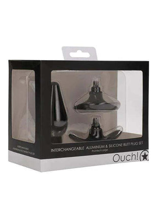 Black pointed large butt plug set with suction cup base
