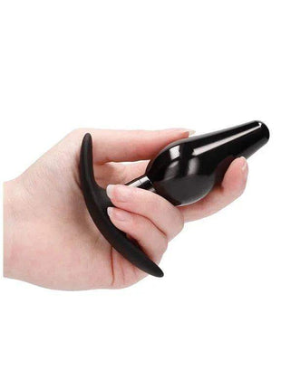 Black pointed large butt plug set with suction cup base