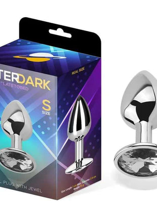 Butt Plug with Jewel in polished silver metal, featuring a teardrop-shaped plug and large clear oval gem base