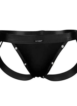 C4M14 Desire Jockstrap in black, with a smooth finish, wide waistband, adjustable straps and metal snaps