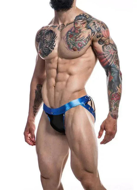 C4M14 Desire Jockstrap in blue leatherette with sleek, bold design and ergonomic support