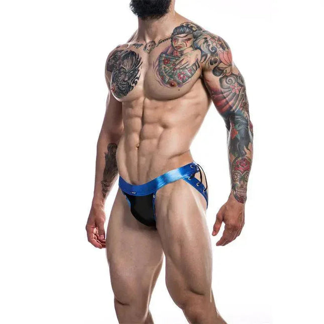 C4M14 Desire Jockstrap in blue leatherette with sleek, bold design and ergonomic support