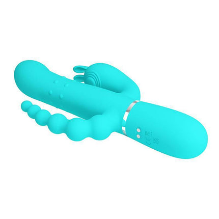 Triple Rabbit Vibrator with Beads Turqoise Cammy