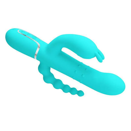 Triple Rabbit Vibrator with Beads Turqoise Cammy