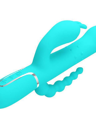 Triple Rabbit Vibrator with Beads Turqoise Cammy