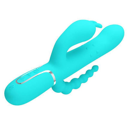 Triple Rabbit Vibrator with Beads Turqoise Cammy