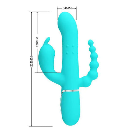 Triple Rabbit Vibrator with Beads Turqoise Cammy