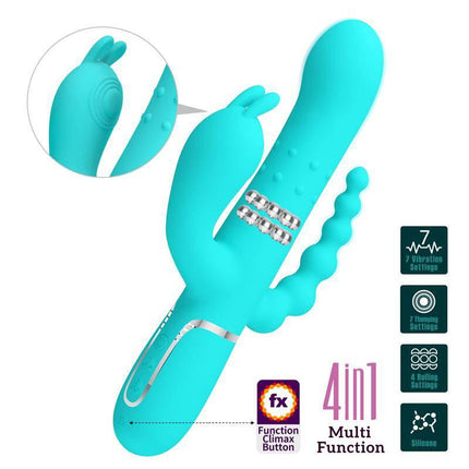 Triple Rabbit Vibrator with Beads Turqoise Cammy