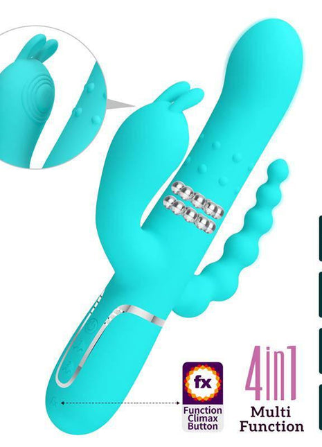 Triple Rabbit Vibrator with Beads Turqoise Cammy