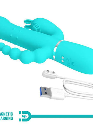 Triple Rabbit Vibrator with Beads Turqoise Cammy