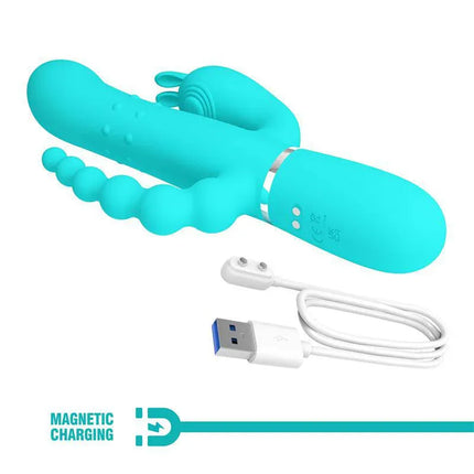 Triple Rabbit Vibrator with Beads Turqoise Cammy
