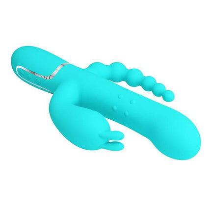Triple Rabbit Vibrator with Beads Turqoise Cammy