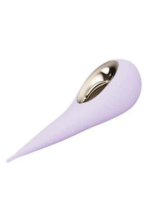 Clitoris Stimulator in pale lilac silicone with a sleek tapered body and recessed oval metallic tip.