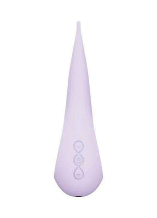Clitoris Stimulator in pale lilac silicone with a long tapered tip, rounded base and three-button control panel