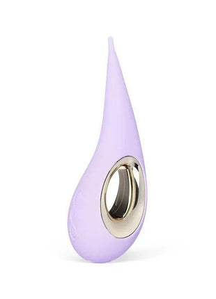 Clitoris Stimulator in lilac silicone with a tapered flexible tip and polished metallic oval control detail