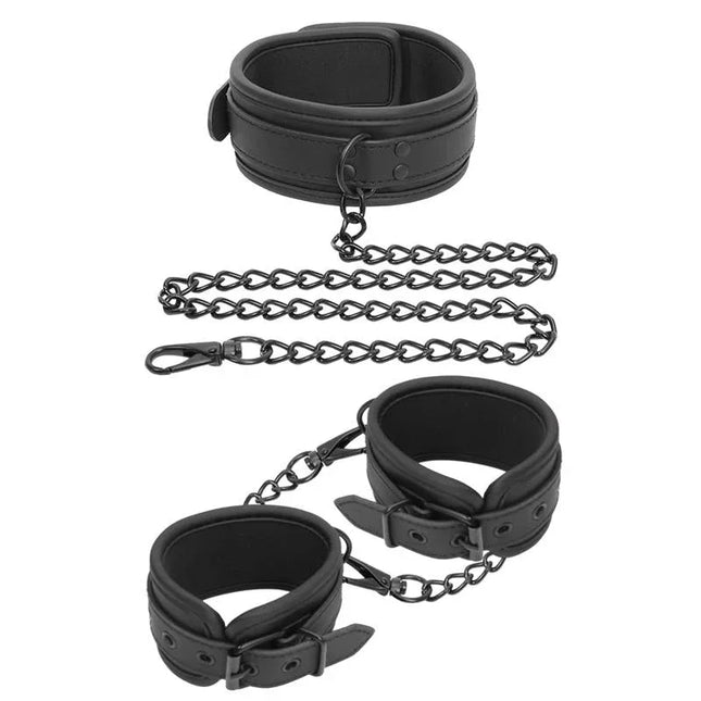 Collar and Hand Cuffs Set Leather