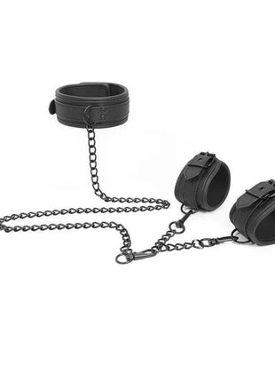 Leather collar and hand cuffs set with adjustable straps for comfortable intimate play