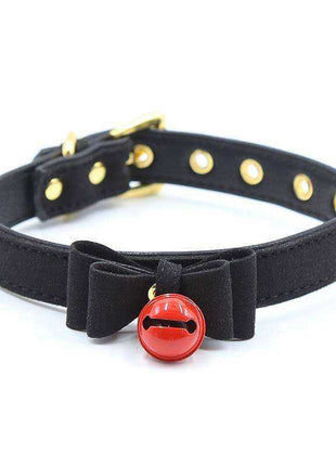 Black and red dog collar with bow and rattle 44 cm