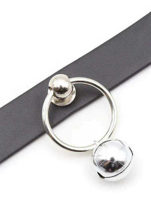 Black pet collar with hoop and bell for dogs and cats