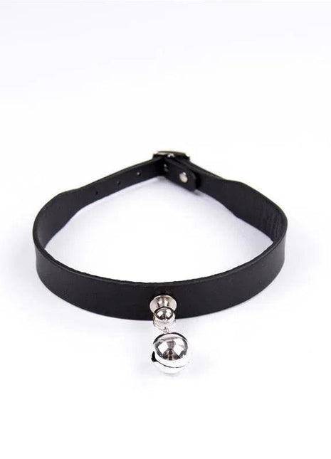 Adjustable black pet collar with built-in bell for safety and style