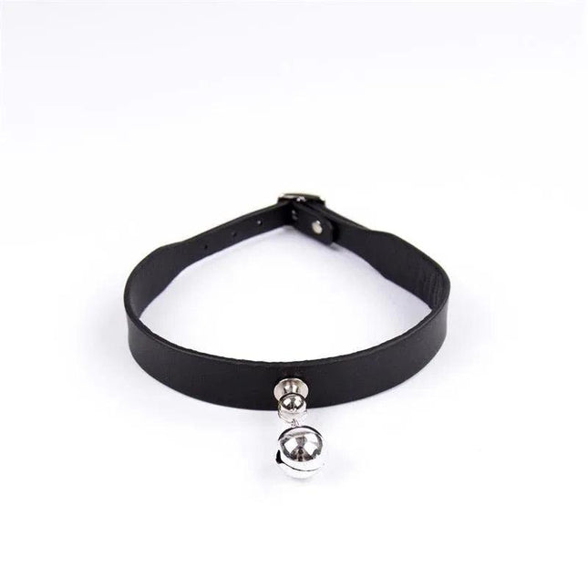 Adjustable black pet collar with built-in bell for safety and style
