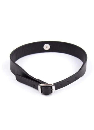 Collar with Bell in black leather-look material, featuring adjustable buckle holes and a silver-tone buckle; no bell is visible.