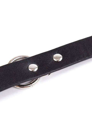 Collar with Bell in black leather with silver metal studs and a partially visible round metal bell.