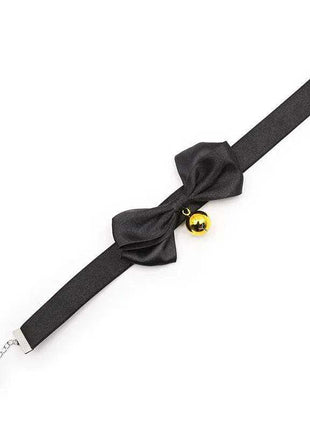 Black dog collar with bow and bell size 36 cm