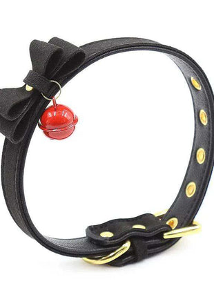 Black and red 44 cm dog collar with bow and rattle